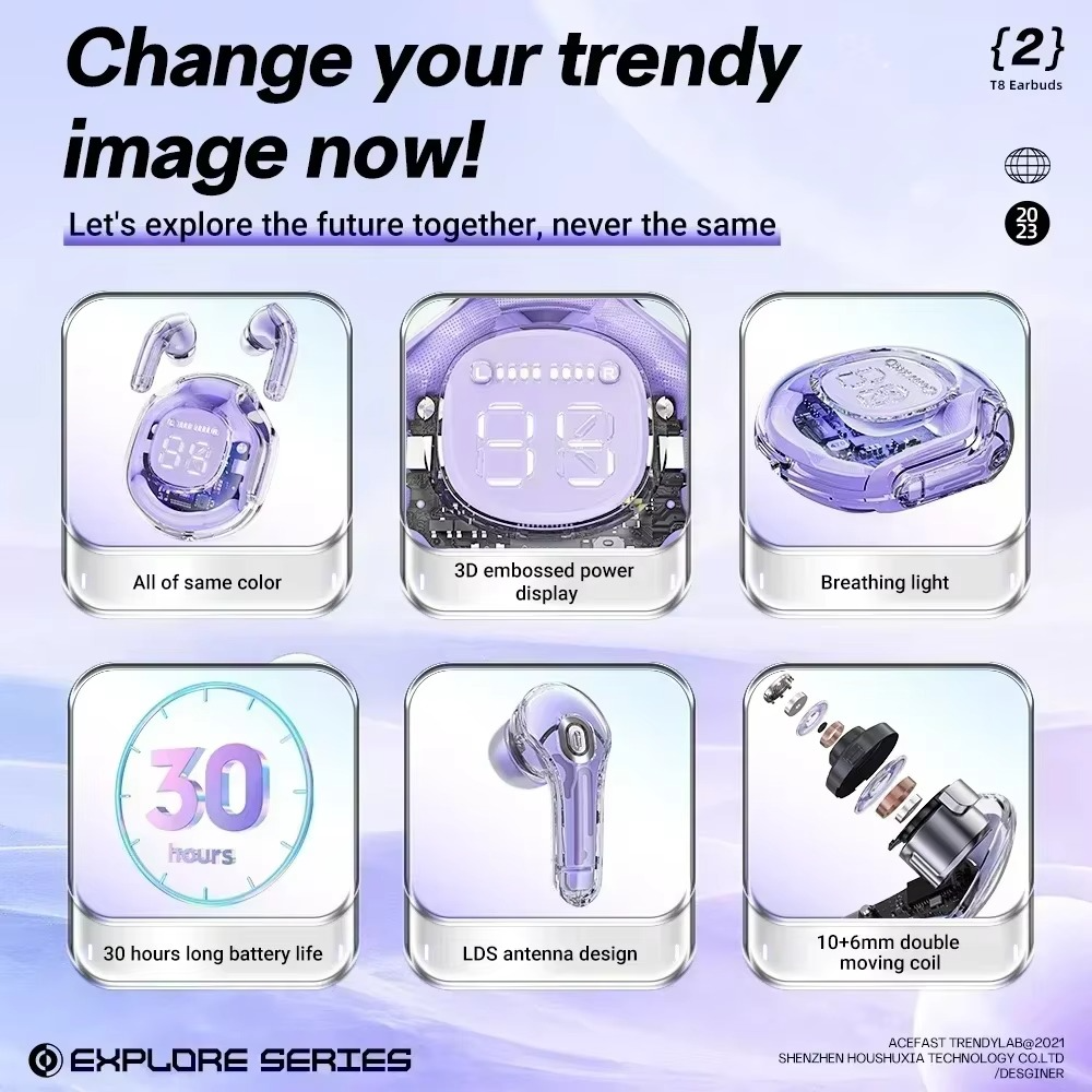 Air 39 Wireless Earbuds with Transparent Design & LED Display